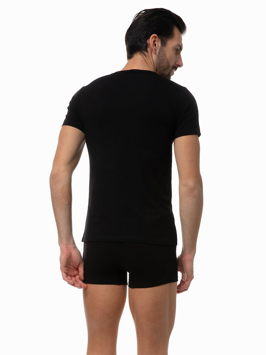 Minerva Men's Short Sleeve Undershirts Black 2Pachet