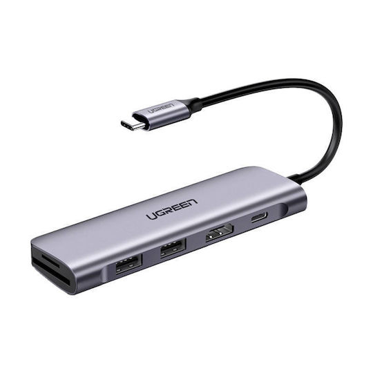 Ugreen CM195 USB-C Докинг станция с HDMI 4K PD Сив