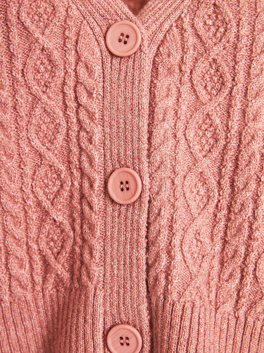 Funky Buddha Short Women's Knitted Cardigan with Buttons Pink