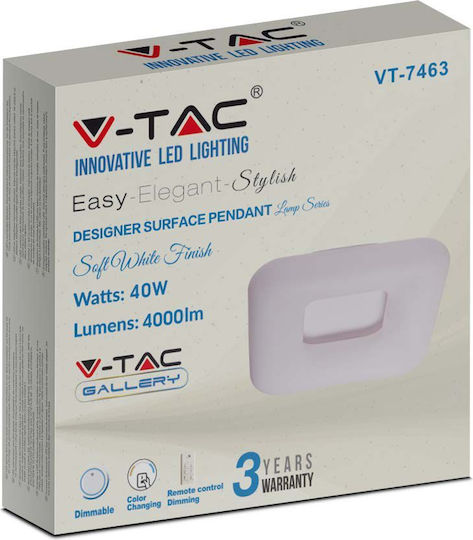 V-TAC Deckenleuchte 46cm Weiß mit Integrierter LED und Fernbedienung