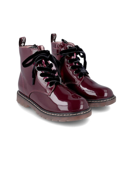 Garvalin Kids Patent Leather Boots with Zipper Burgundy