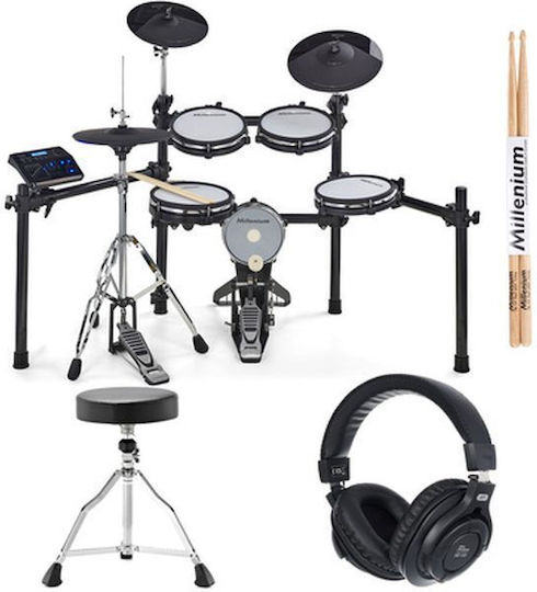 Millenium Elektronische Drumsets MPS-750 in Schwarzes Farbe mit Hocker, Mit Kopfhörern & Mit Baguettes