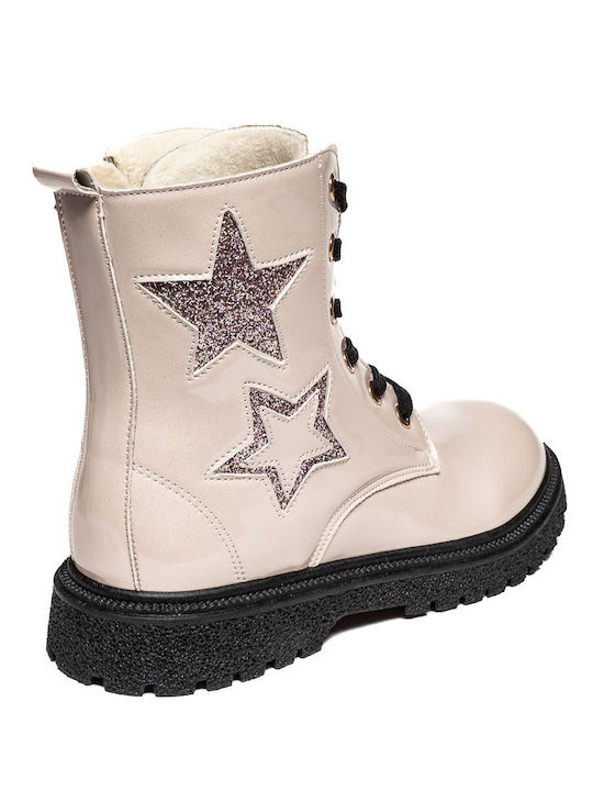 Marikelly Kids Military Boots with Zipper Pink