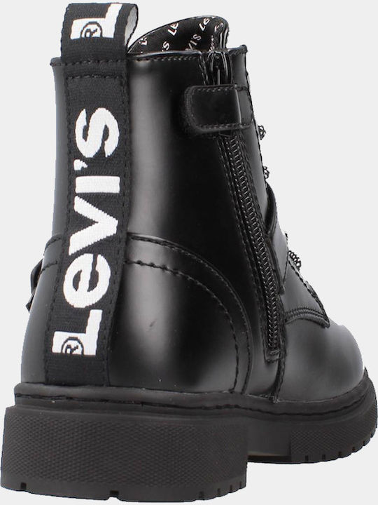 Shera Sneakers Leather Kids Boots with Laces Black
