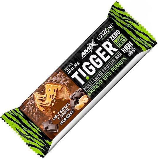 Amix Tigger Zero Μπάρα με 21.7% Πρωτεΐνη & Γεύση Dark Chocolate Caramel 60gr