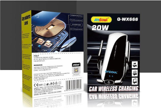 Andowl Qwx666 Car Mobile Mount with Adjustable Hooks and Wireless Charging Black
