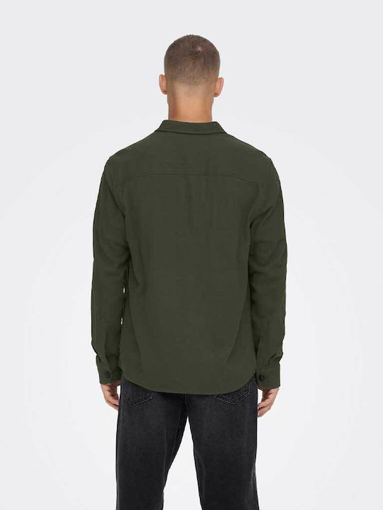 Only & Sons Men's Shirt Overshirt Long Sleeve Cotton Green