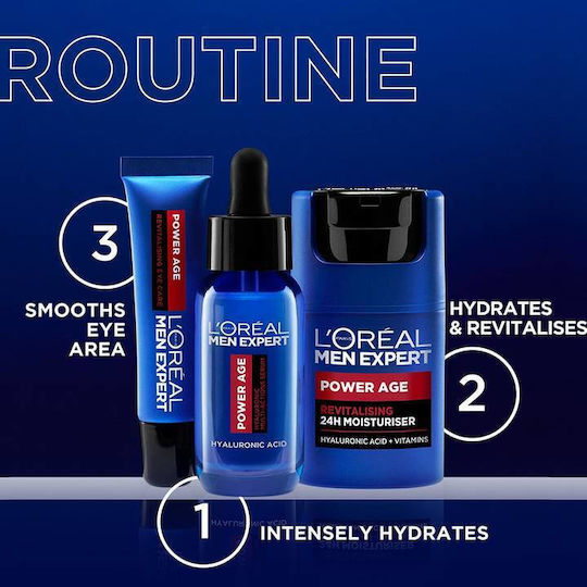 L'Oreal Paris Men Expert Power Age Serum Hidratant și Anti-îmbătrânire pentru Față cu Acid Hialuronic pentru Revitalizare 30ml