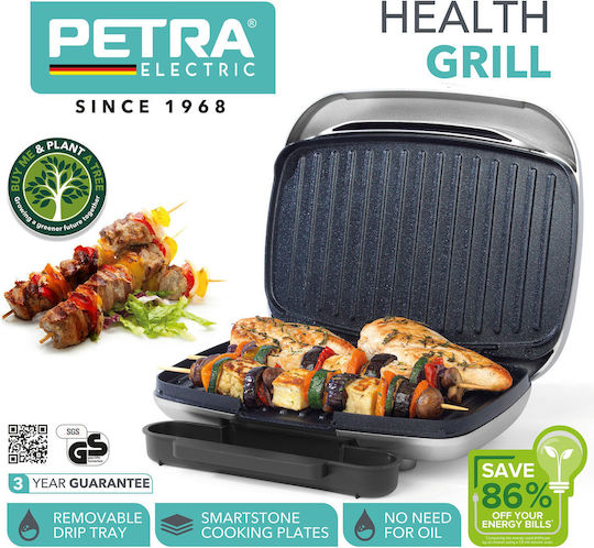 Petra Electric Tabletop Electric Grill Ribbed Plate 1000W with Lid 26cmx16cmcm