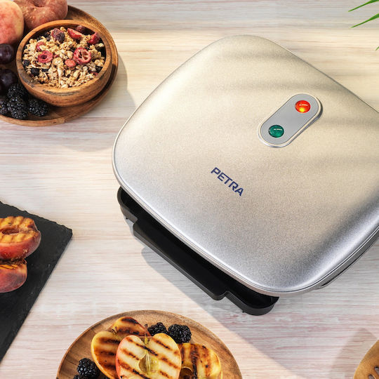 Petra Electric Tabletop Electric Grill Ribbed Plate 1000W with Lid 26cmx16cmcm