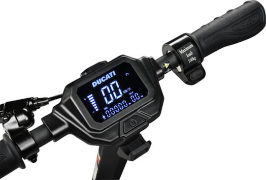 Ducati Pro II Plus Elektroroller mit 25 km/h Höchstgeschwindigkeit und 25 km Reichweite in Schwarzer Farbe mit Sitz