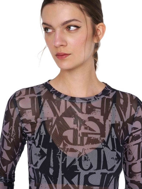 Long Sleeve Bodysuit with Transparency Gray 8917444