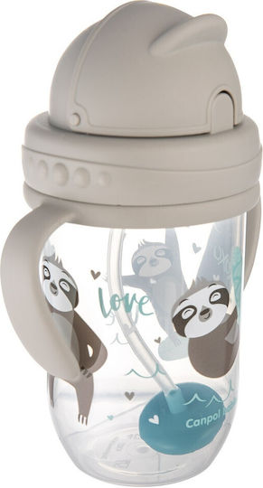 Canpol Babies Baby Cup with Handles and Straw Non Spill made of Plastic Gray 270ml for 6m+m+