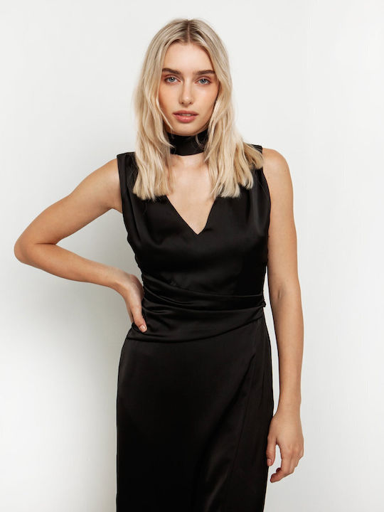 Rochii Mini De Seara Satin Wrap-Around Negru