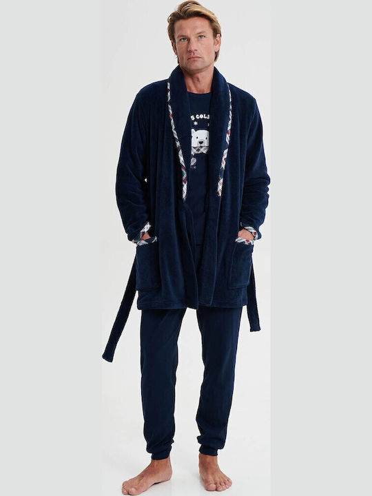 Vamp Χειμερινή Ανδρική Ρόμπα Fleece Μπλε Σκουρο