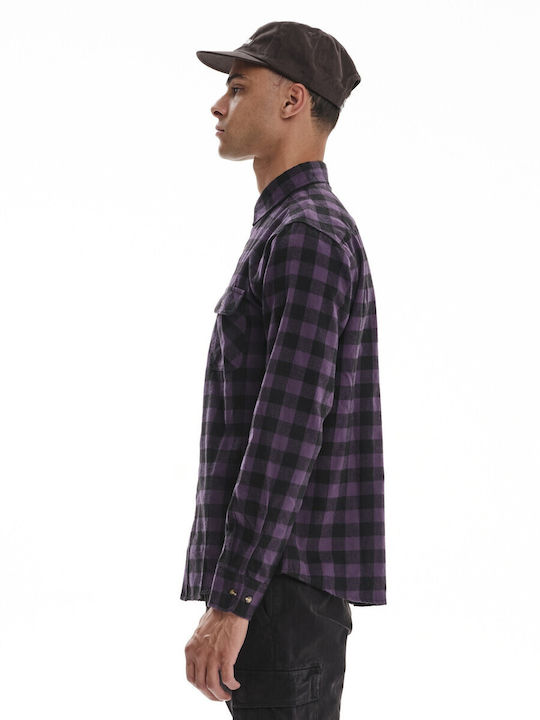 Long-sleeved Flannel Shirt Checked Purple