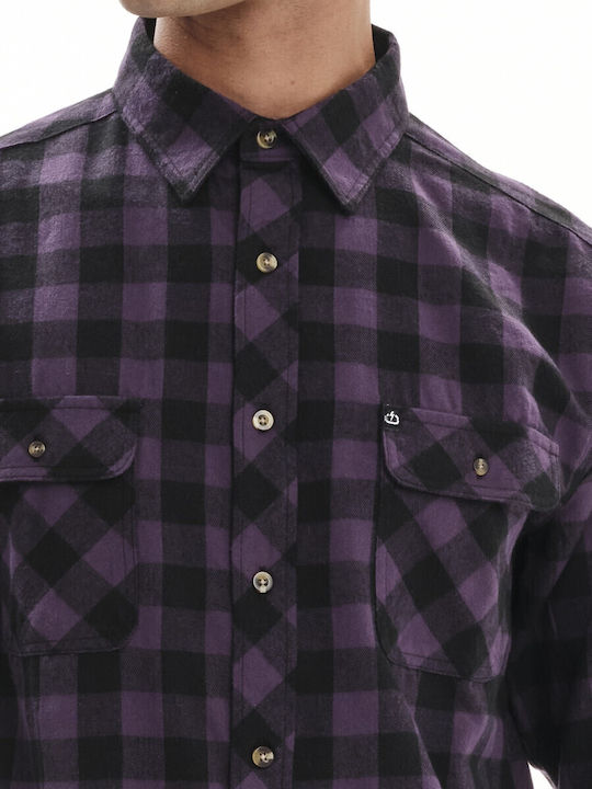 Long-sleeved Flannel Shirt Checked Purple
