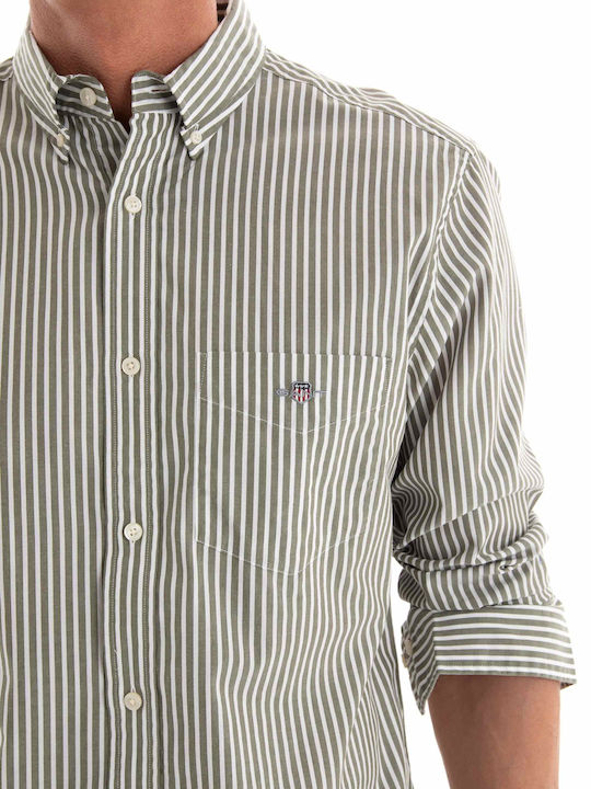 Gant Men's Shirt Long Sleeve Striped Khaki