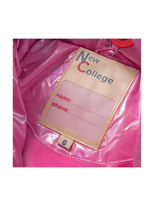 New College Girls Quilted Coat Pink with Ηood