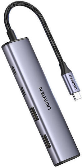 Ugreen CM473 USB Хъб с 4 USB 3.0 Порта и USB-C Интерфейс Сив
