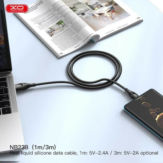 XO NB238 Regular USB 2.0 to micro USB Cable Μαύρο 3m (16.005.0241)