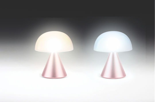 Lexon Metal Table Lamp LED with White Shade and Pink Base