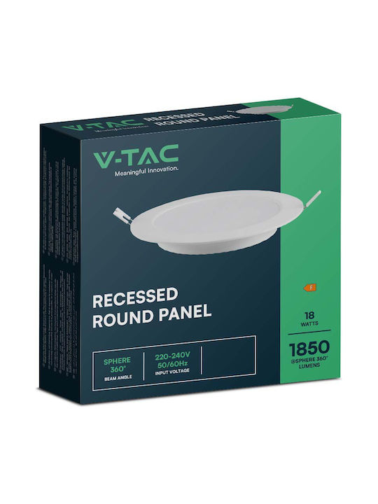 V-TAC Round Recessed LED Panel 18W with Natural White Light 4000K