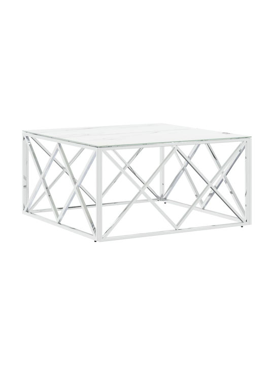 Square Central Coffee Table Glass Silver W80xL80xH40cm