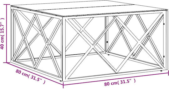 Quadratisches Zentral Kaffeetisch Glas Silber M80xL80xH40cm