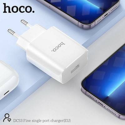 Hoco Charger Without Cable with USB-A Port Whites (DC53)