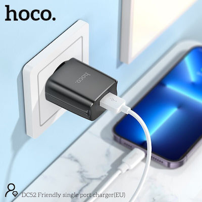 Hoco Charger Without Cable with USB-A Port Blacks (DC52)