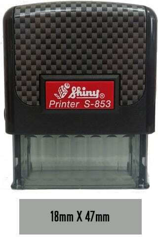 Shiny Rectangular Self-Inking Stamp Text and Blue Ink