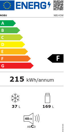 Nobu Ψυγείο Δίπορτο 206lt Υ143xΠ54.5xΒ55.5εκ. Λευκό NB143W