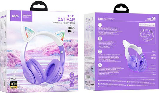 Hoco W42 Cat Ears Wireless / Wired Over Ear Headphones with 12 hours of Operation Purple Grape