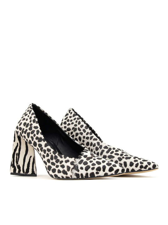 Carrano Leather Pointed Toe Beige High Heels Animal Print