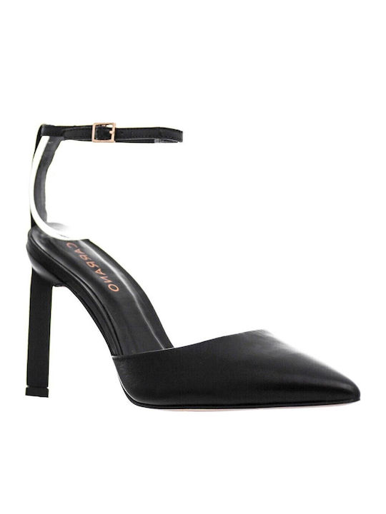 Leather Pointed Toe Black Heels
