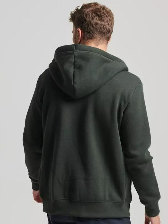 Superdry Essential Logo Men's Sweatshirt Jacket with Hood Dark Olive Marl