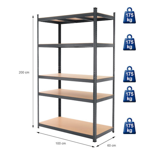 ECD Germany Dexions 100x60x200cm with 5 Shelves Total Load Capacity 875kg 2pcs