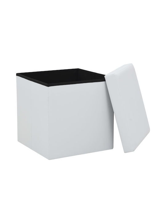 Stool For Living Room Collapsible With Storage Space Upholstered with Leatherette White 38x38x38cm