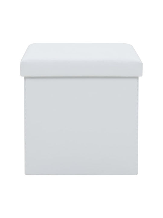 Stool For Living Room Collapsible With Storage Space Upholstered with Leatherette White 38x38x38cm