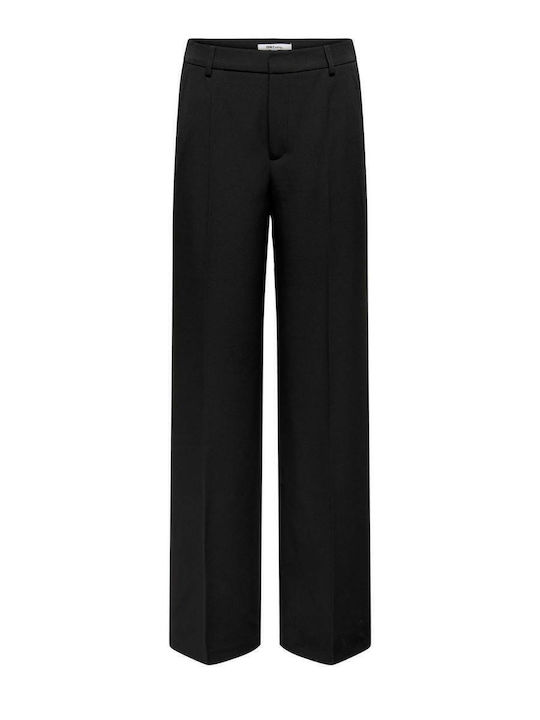 Damen Hoch tailliert Stoff Hose in Weiter Linie Black