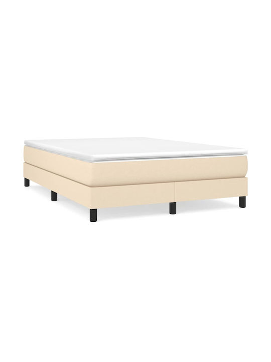 Double Bed Mattress Base Upholstered with Fabric Beige with Slats & Mattress 160x200cm