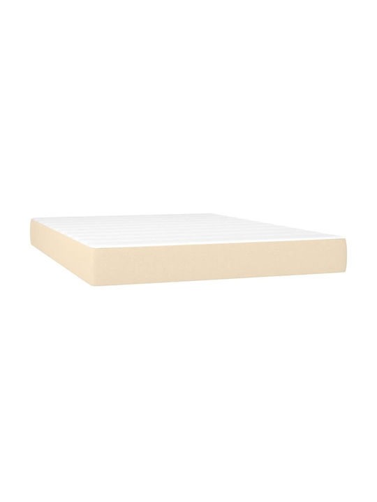 Double Bed Mattress Base Upholstered with Fabric Beige with Slats & Mattress 160x200cm