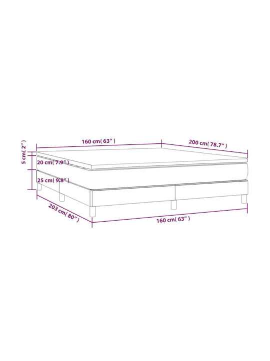 Double Bed Mattress Base Upholstered with Fabric Beige with Slats & Mattress 160x200cm