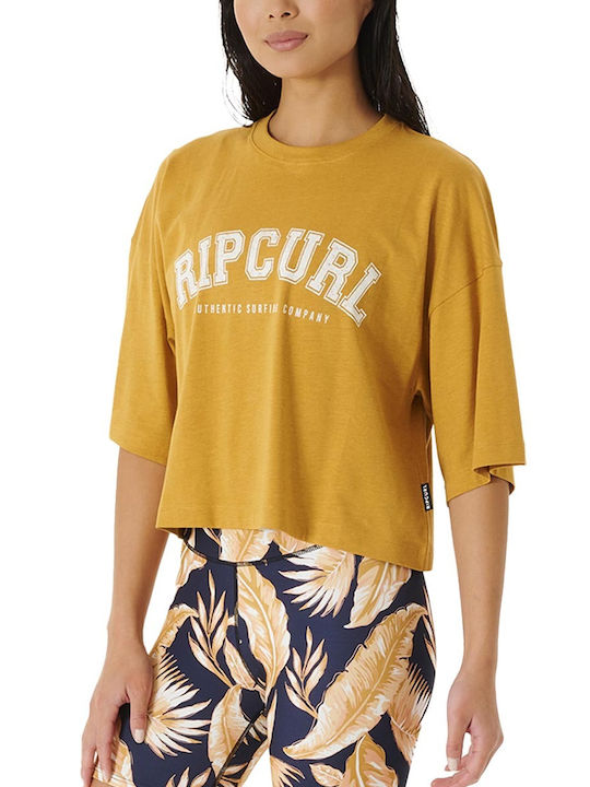 Rip Curl pentru Femei de Vară Crop Top cu Mâneci Scurte Galben