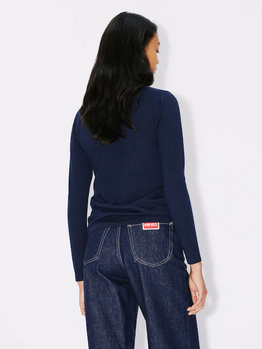 Kenzo Women's Long Sleeve Sweater Woolen Turtleneck Navy Blue