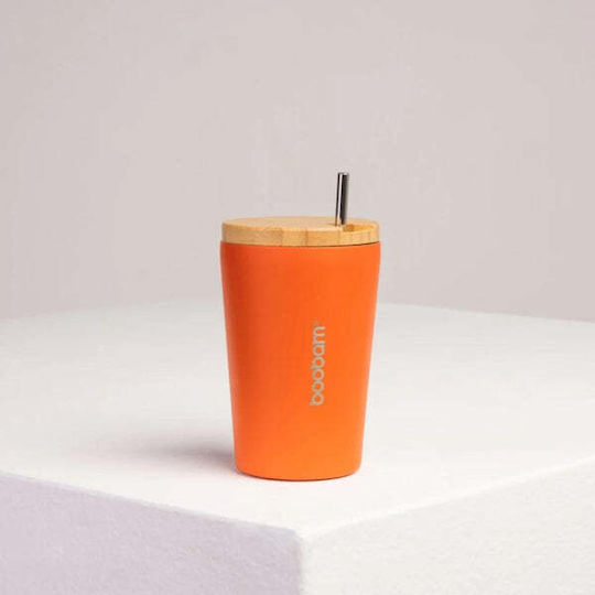 Boobam Cup Ποτήρι Θερμός Ανοξείδωτο 350ml Πορτοκαλί με Καλαμάκι