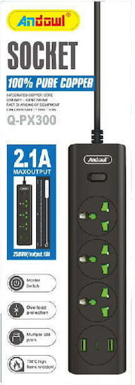 Andowl Power Strip 3 Positions with USB-A and Switch