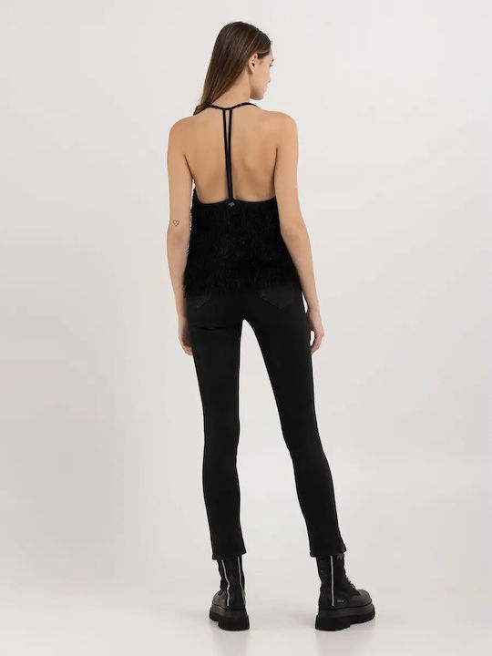 Damen Bluse mit Trägern Schwarz