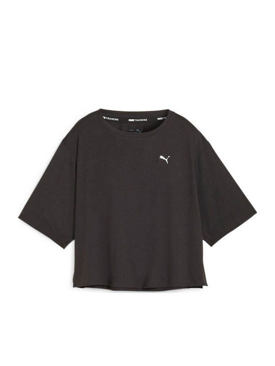 Logo Γυναικείο Αθλητικό Crop Top Κοντομάνικο Μαύρο